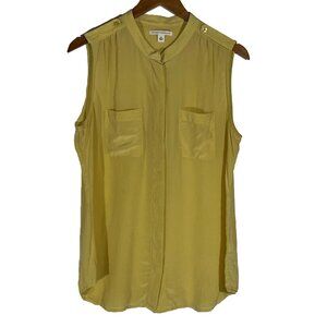 Banana Republic Silk Sleeveless Button Down Blouse Butter Yellow Size 14